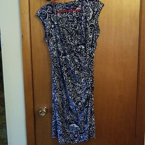 Dark blue and white calf length dress